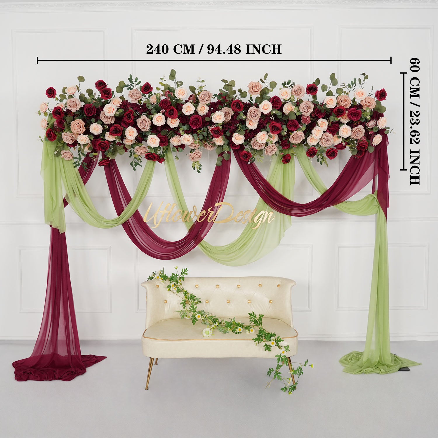 Uflower Artificial Rose Flower Row Wedding KT Backdrop Decor